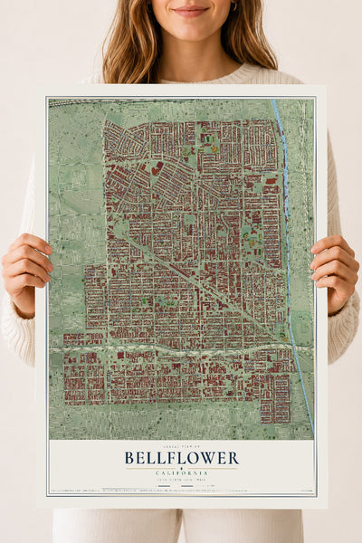 Map of Bellflower, California, 18 x 24 inch unframed archival matte print