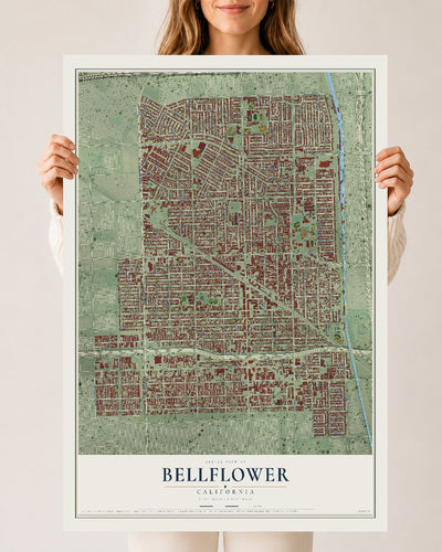 Map of Bellflower, California, 24 x 36 inch unframed archival matte print
