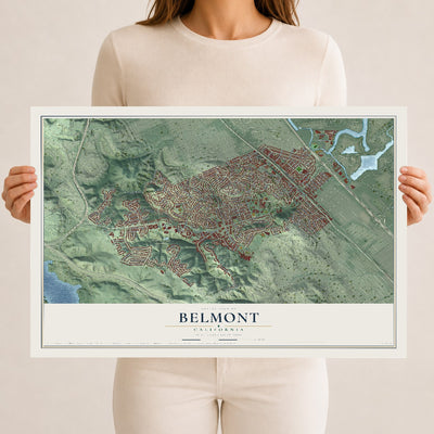 Map of Belmont, California, 12 x 18 inch unframed archival matte print