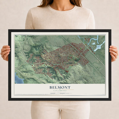 Map of Belmont, California, 12 x 18 inch print in a black wood frame