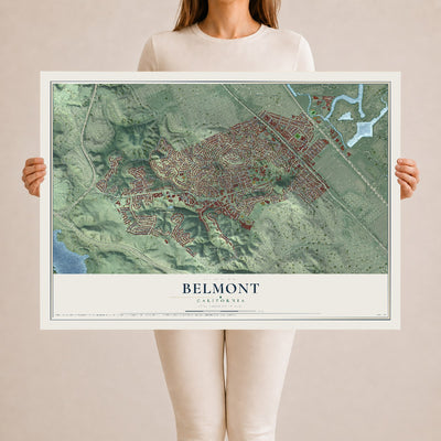 Map of Belmont, California, 24 x 36 inch unframed archival matte print