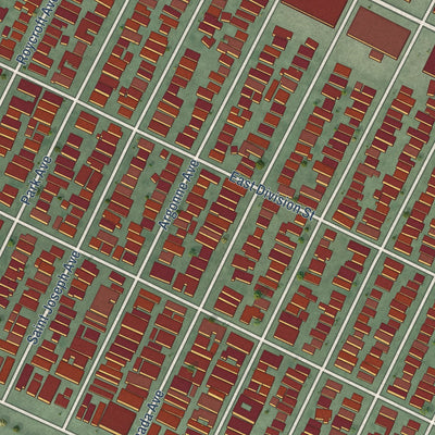Close-up of the map of Belmont Shore, California print showing street and building detail