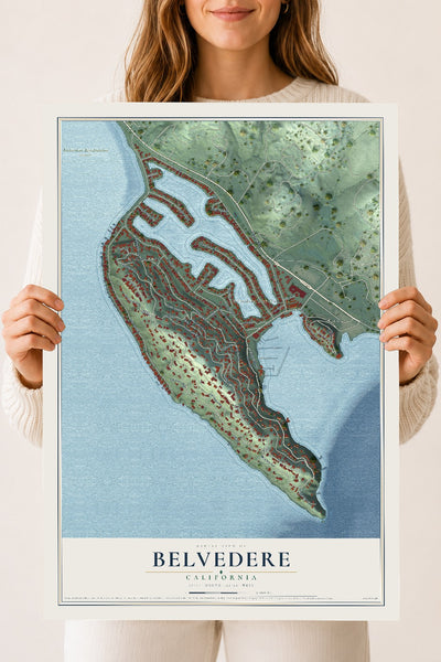 Map of Belvedere, California, 18 x 24 inch unframed archival matte print
