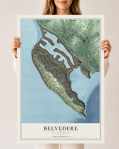 Map of Belvedere, California, 24 x 36 inch unframed archival matte print