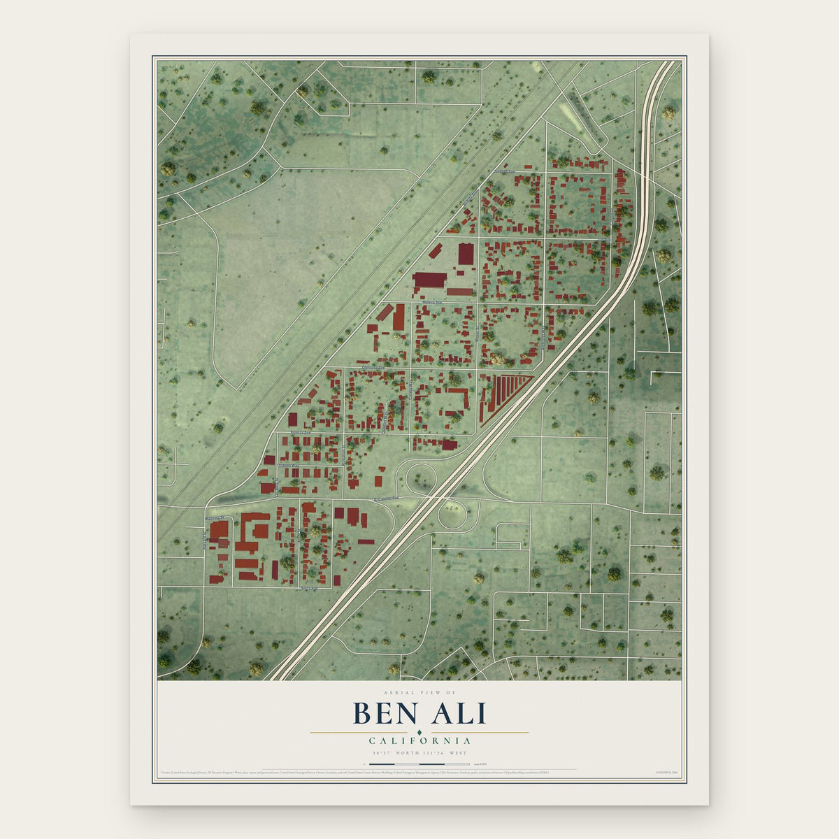 Ben Ali, California map print, the full design