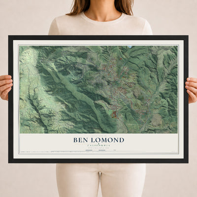 Map of Ben Lomond, California, 18 x 24 inch print in a black wood frame