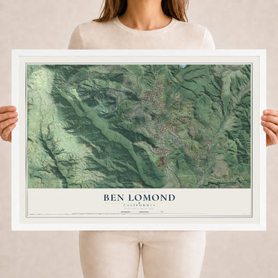 Map of Ben Lomond, California, 18 x 24 inch print in a white wood frame