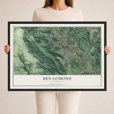 Map of Ben Lomond, California, 24 x 36 inch print in a black wood frame