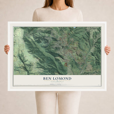 Map of Ben Lomond, California, 24 x 36 inch print in a white wood frame