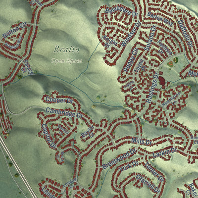 Second close-up of the map of Benicia, California print showing more streets and buildings