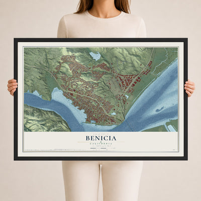 Map of Benicia, California, 24 x 36 inch print in a black wood frame