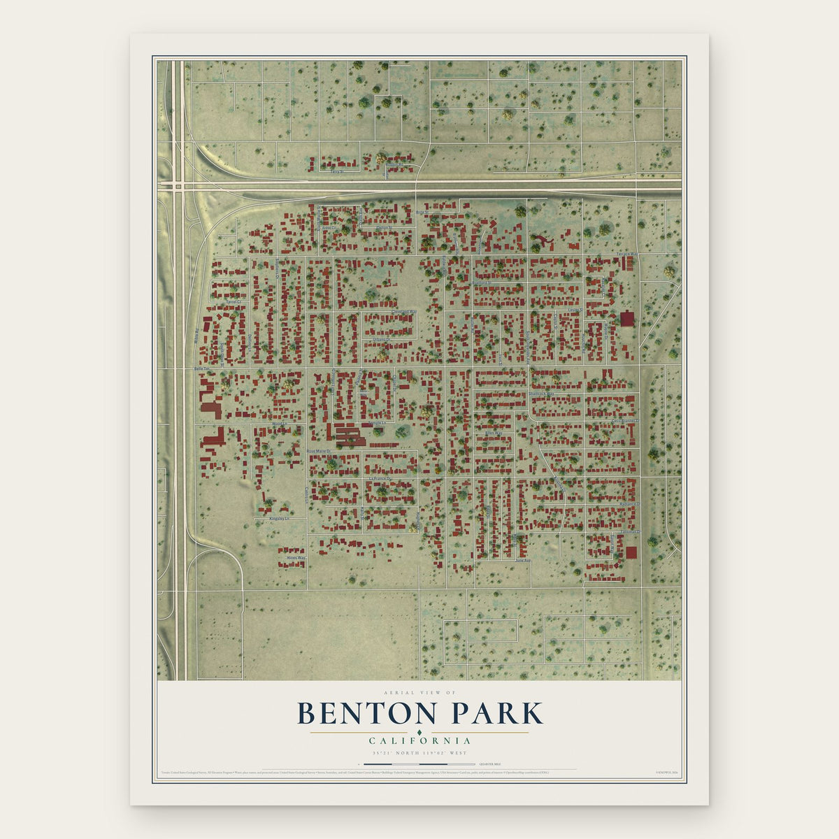 Benton Park, California map print, the full design