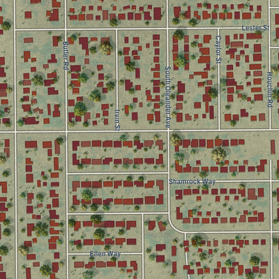 Close-up of the map of Benton Park, California print showing street and building detail