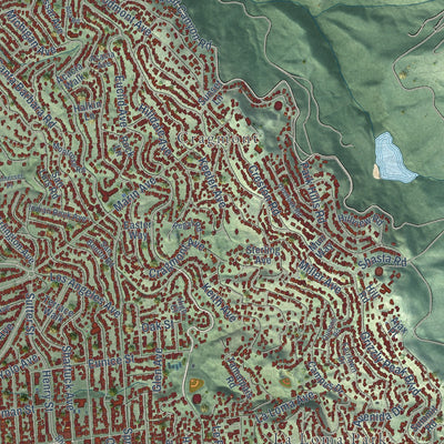 Close-up of the map of Berkeley, California print showing street and building detail