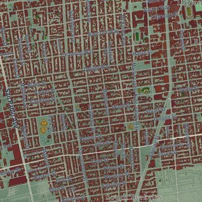Second close-up of the map of Berkeley, California print showing more streets and buildings