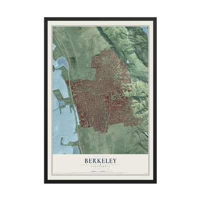 Map of Berkeley, California, 12 x 18 inch print in a black wood frame