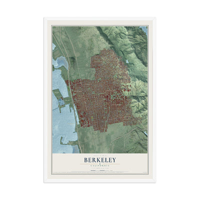 Map of Berkeley, California, 12 x 18 inch print in a white wood frame