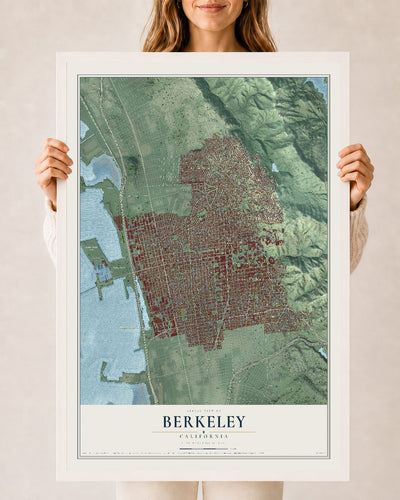 Map of Berkeley, California, 24 x 36 inch print in a white wood frame