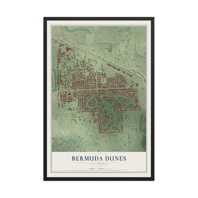 Map of Bermuda Dunes, California, 12 x 18 inch print in a black wood frame