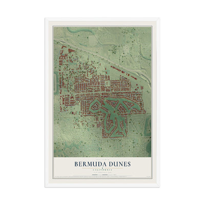 Map of Bermuda Dunes, California, 12 x 18 inch print in a white wood frame