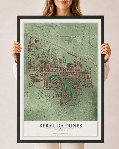 Map of Bermuda Dunes, California, 24 x 36 inch print in a black wood frame