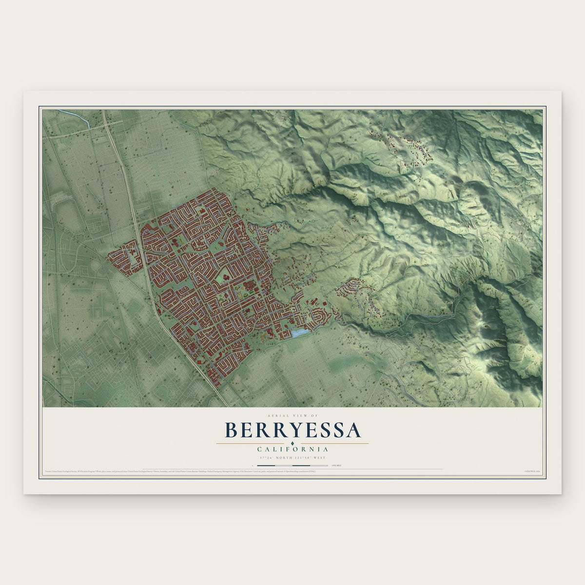 Berryessa, California map print, the full design