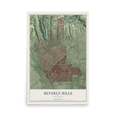 Map of Beverly Hills, California, 12 x 18 inch unframed archival matte print
