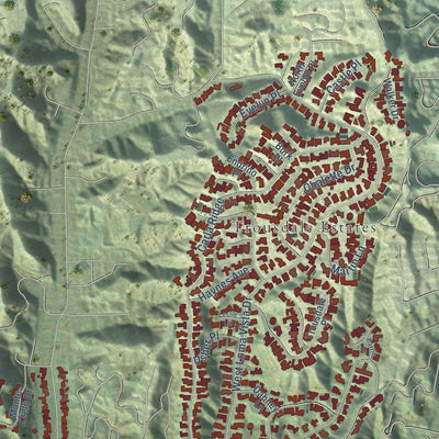 Second close-up of the map of Beverly Hills, California print showing more streets and buildings