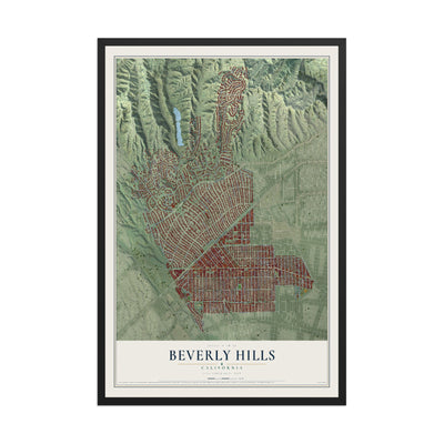Map of Beverly Hills, California, 12 x 18 inch print in a black wood frame
