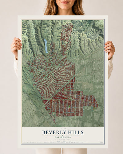 Map of Beverly Hills, California, 24 x 36 inch unframed archival matte print