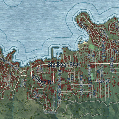 Close-up of the map of Big Bear Lake, California print showing street and building detail