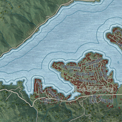 Second close-up of the map of Big Bear Lake, California print showing more streets and buildings