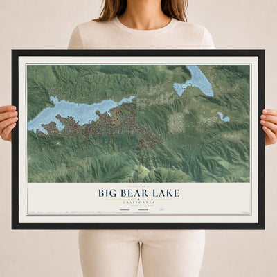Map of Big Bear Lake, California, 18 x 24 inch print in a black wood frame