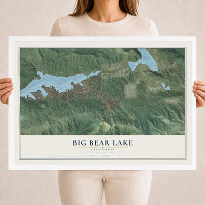 Map of Big Bear Lake, California, 18 x 24 inch print in a white wood frame
