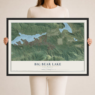 Map of Big Bear Lake, California, 24 x 36 inch print in a black wood frame