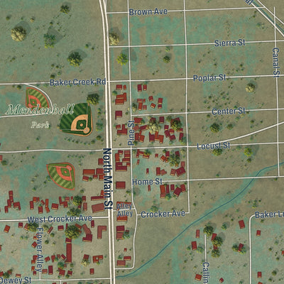 Close-up of the map of Big Pine, California print showing street and building detail