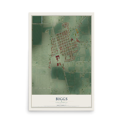Map of Biggs, California, 12 x 18 inch unframed archival matte print
