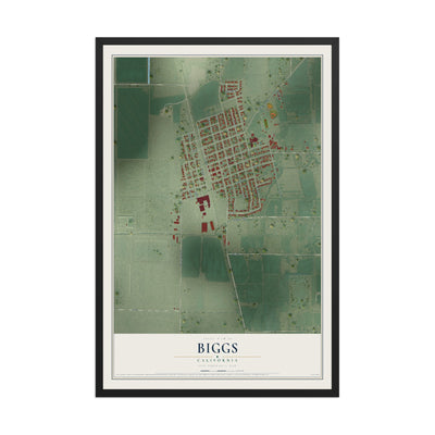 Map of Biggs, California, 12 x 18 inch print in a black wood frame