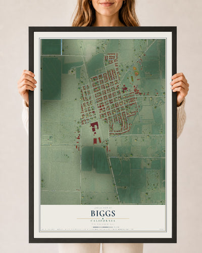 Map of Biggs, California, 24 x 36 inch print in a black wood frame