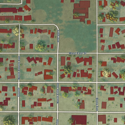 Close-up of the map of Biola, California print showing street and building detail
