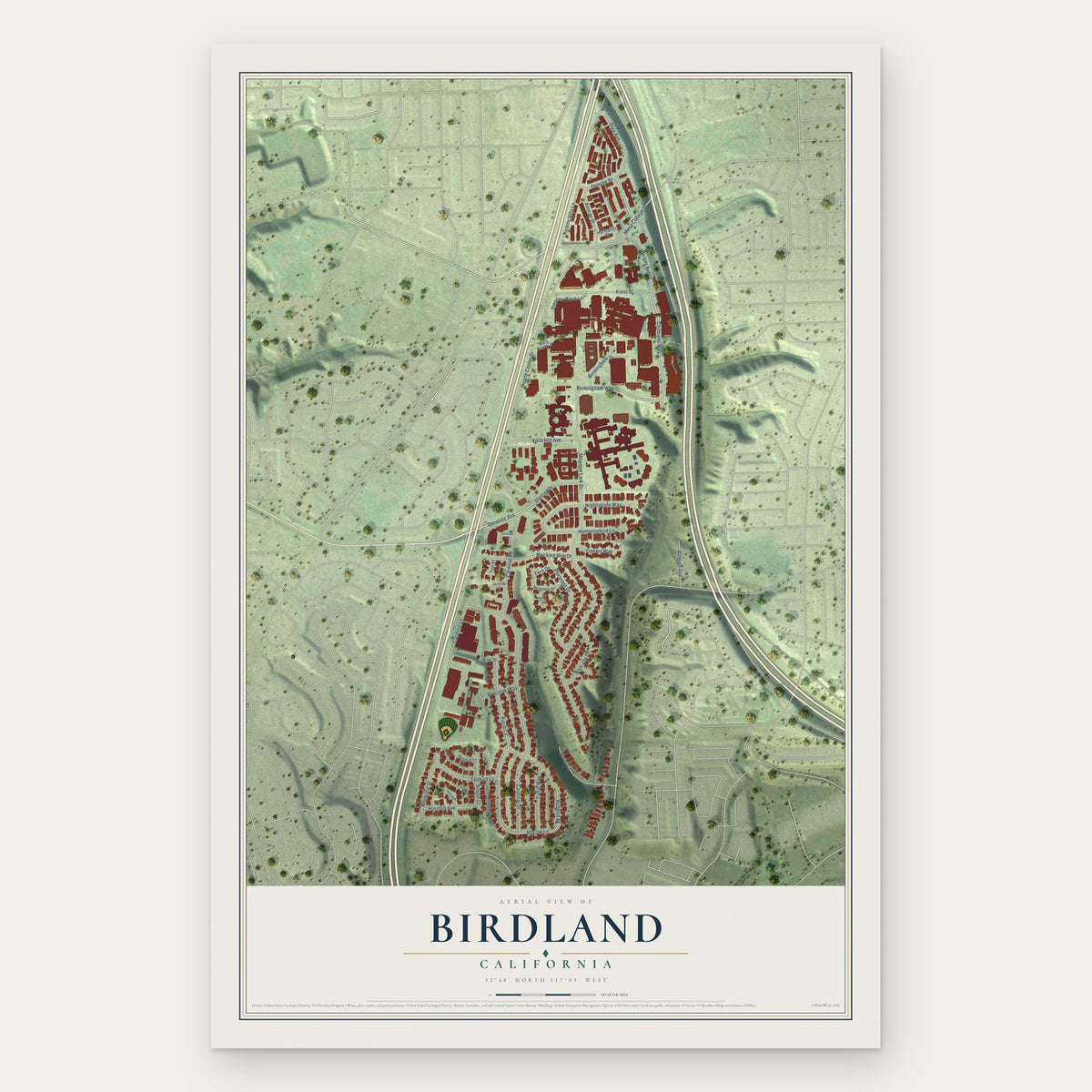 Birdland, California map print, the full design
