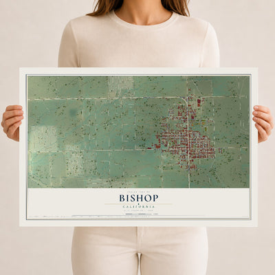 Map of Bishop, California, 12 x 18 inch unframed archival matte print
