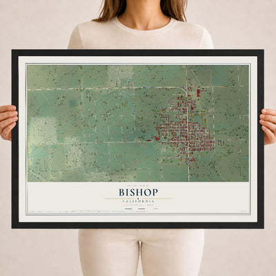 Map of Bishop, California, 18 x 24 inch print in a black wood frame