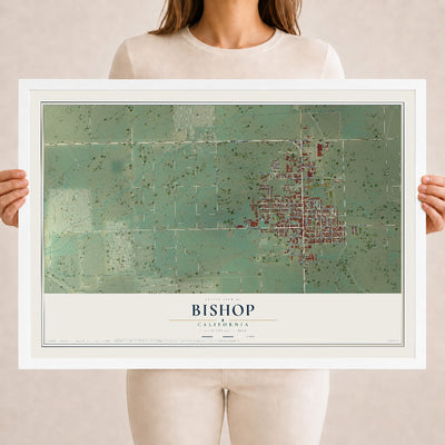 Map of Bishop, California, 18 x 24 inch print in a white wood frame