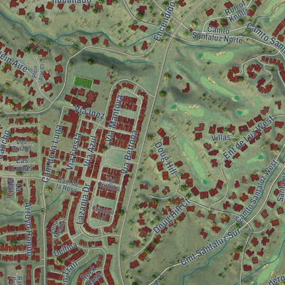 Close-up of the map of Black Mountain Ranch, California print showing street and building detail
