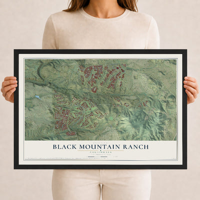 Map of Black Mountain Ranch, California, 12 x 18 inch print in a black wood frame