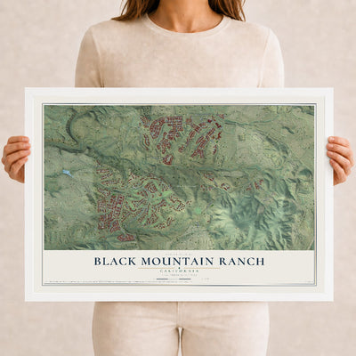 Map of Black Mountain Ranch, California, 12 x 18 inch print in a white wood frame