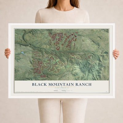 Map of Black Mountain Ranch, California, 24 x 36 inch print in a white wood frame
