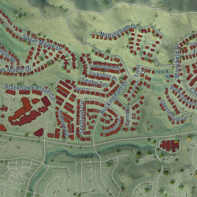 Second close-up of the map of Blackhawk, California print showing more streets and buildings