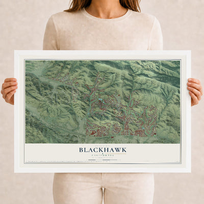 Map of Blackhawk, California, 12 x 18 inch print in a white wood frame